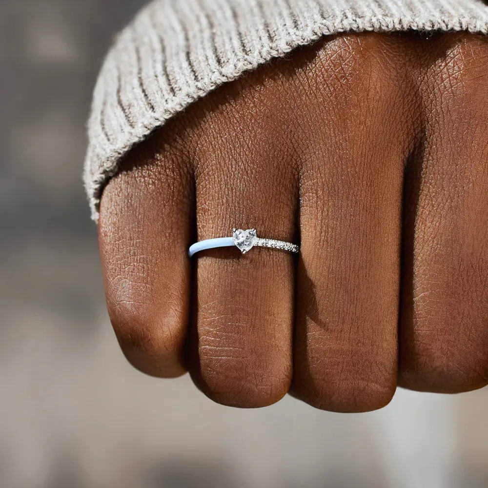 Heart Shape Inlaid Zircon Enamel Ring, image 2
