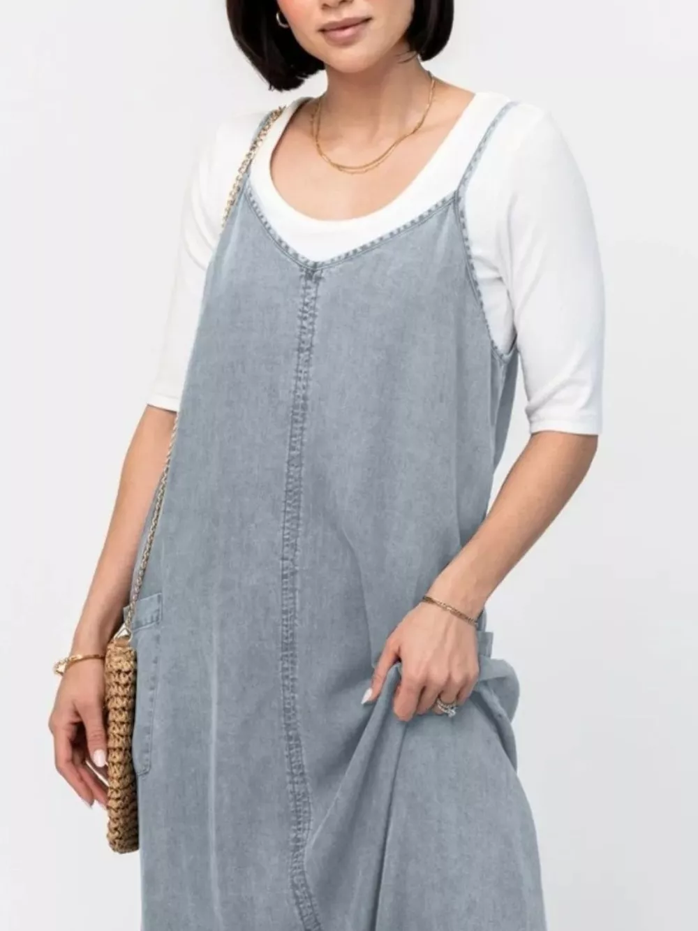Casual Washed Denim Cami Maxi Dress, image 12