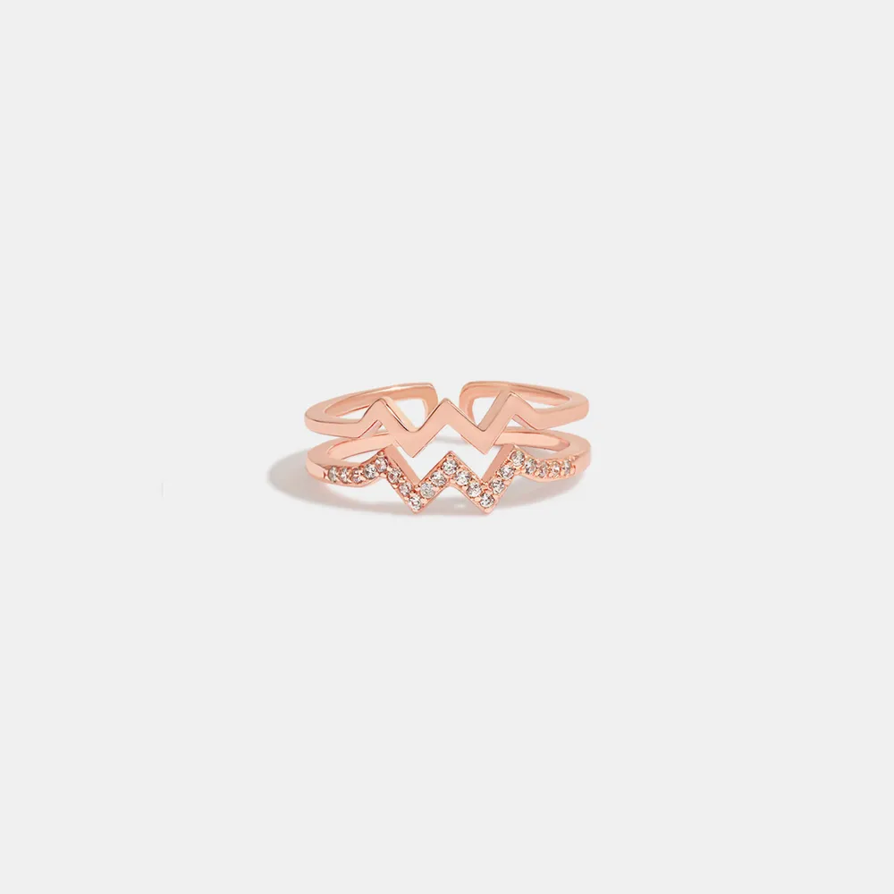 Wave Shape Inlaid Zircon Open Ring, image 6