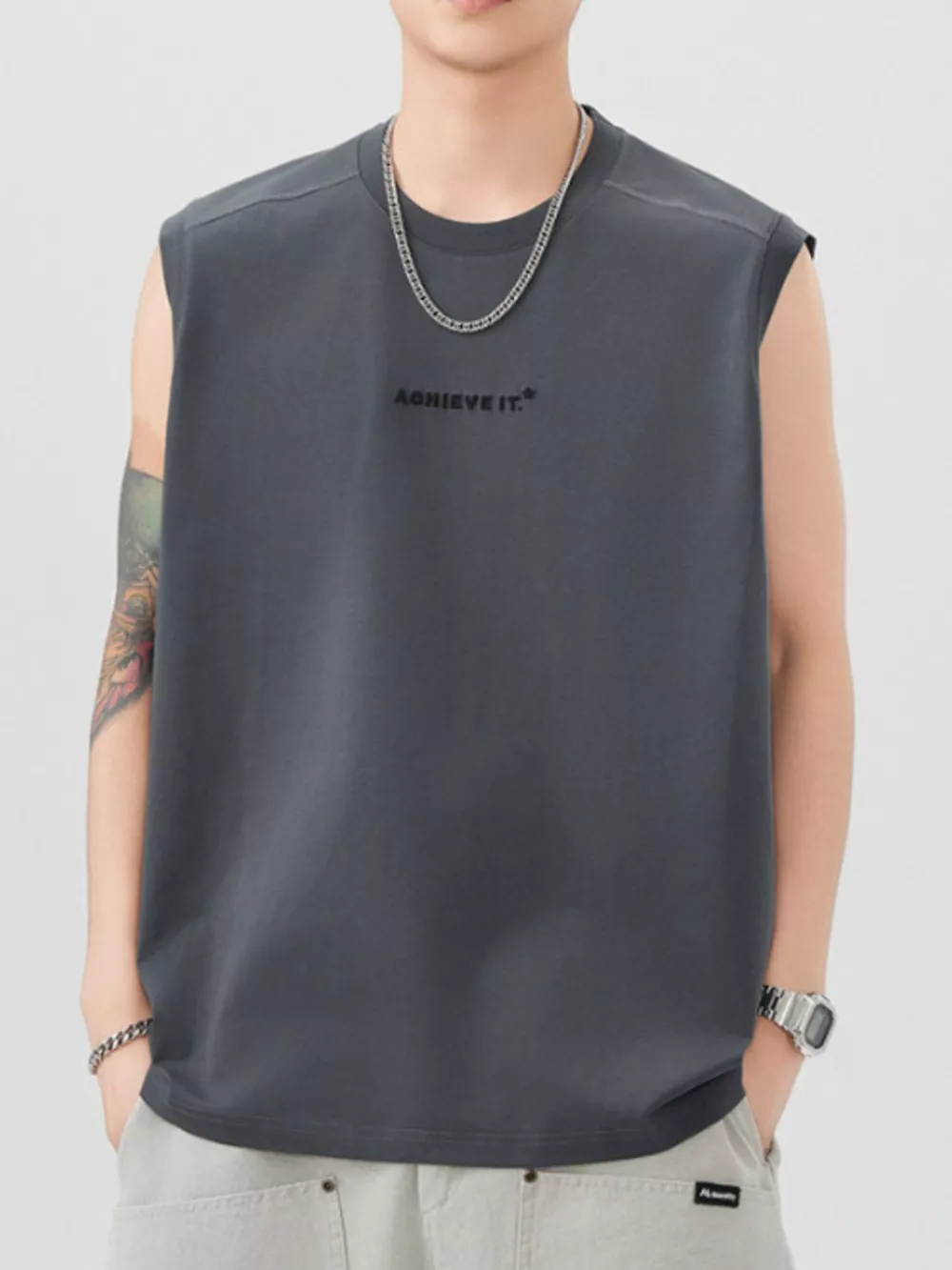 Men's Plus Size Letter Round Neck Tank, image 7