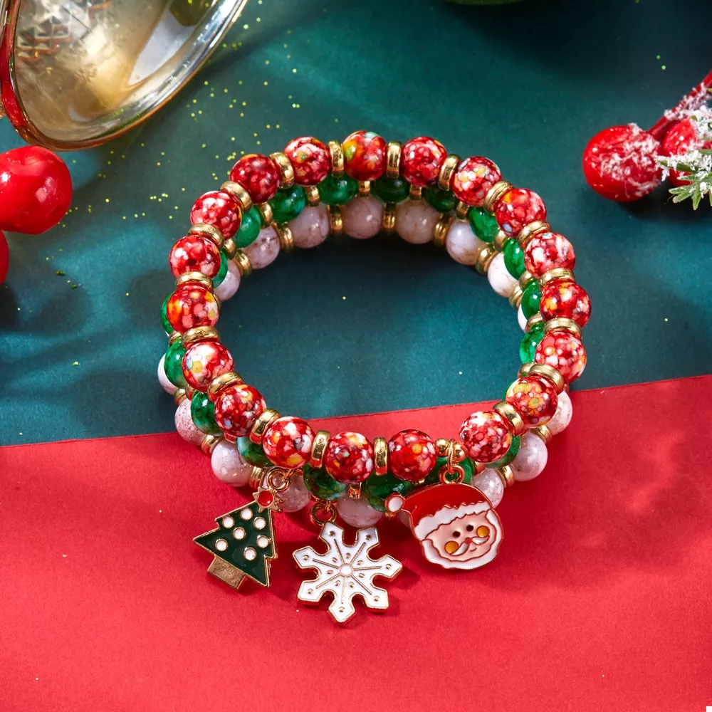 3 Piece Christmas Charm Beaded Bracelet, image 2