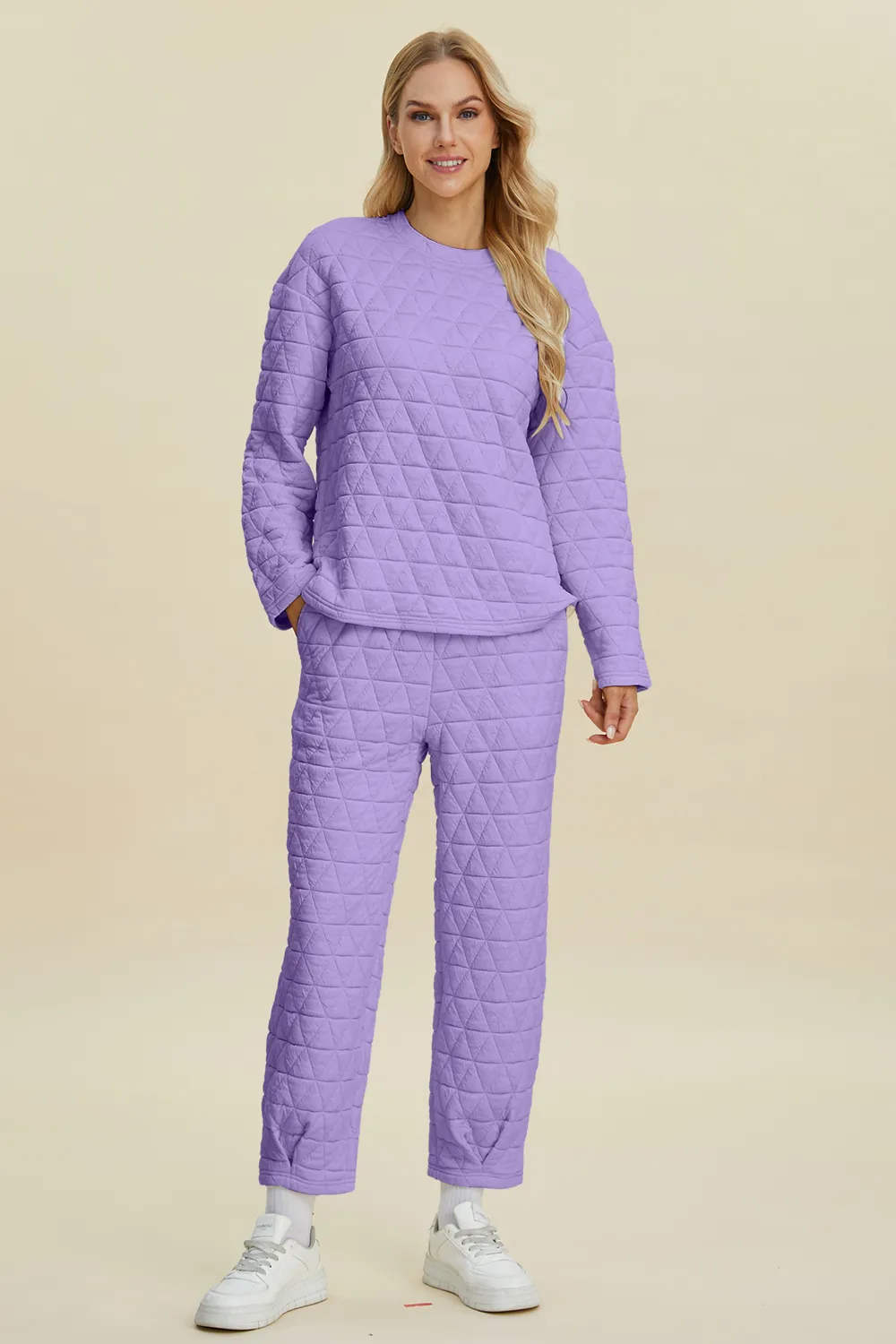 Full Size Texture Round Neck Long Sleeve Top and Pants Set, image 8