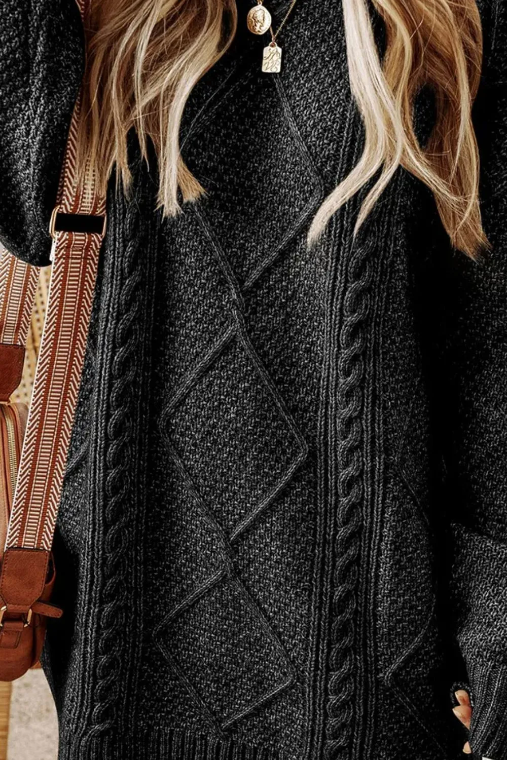 Cable-Knit Round Neck Sweater Dress, image 9