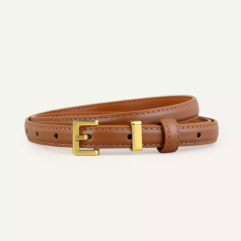 Skinny Leather Belt with Golden Buckle, image 3