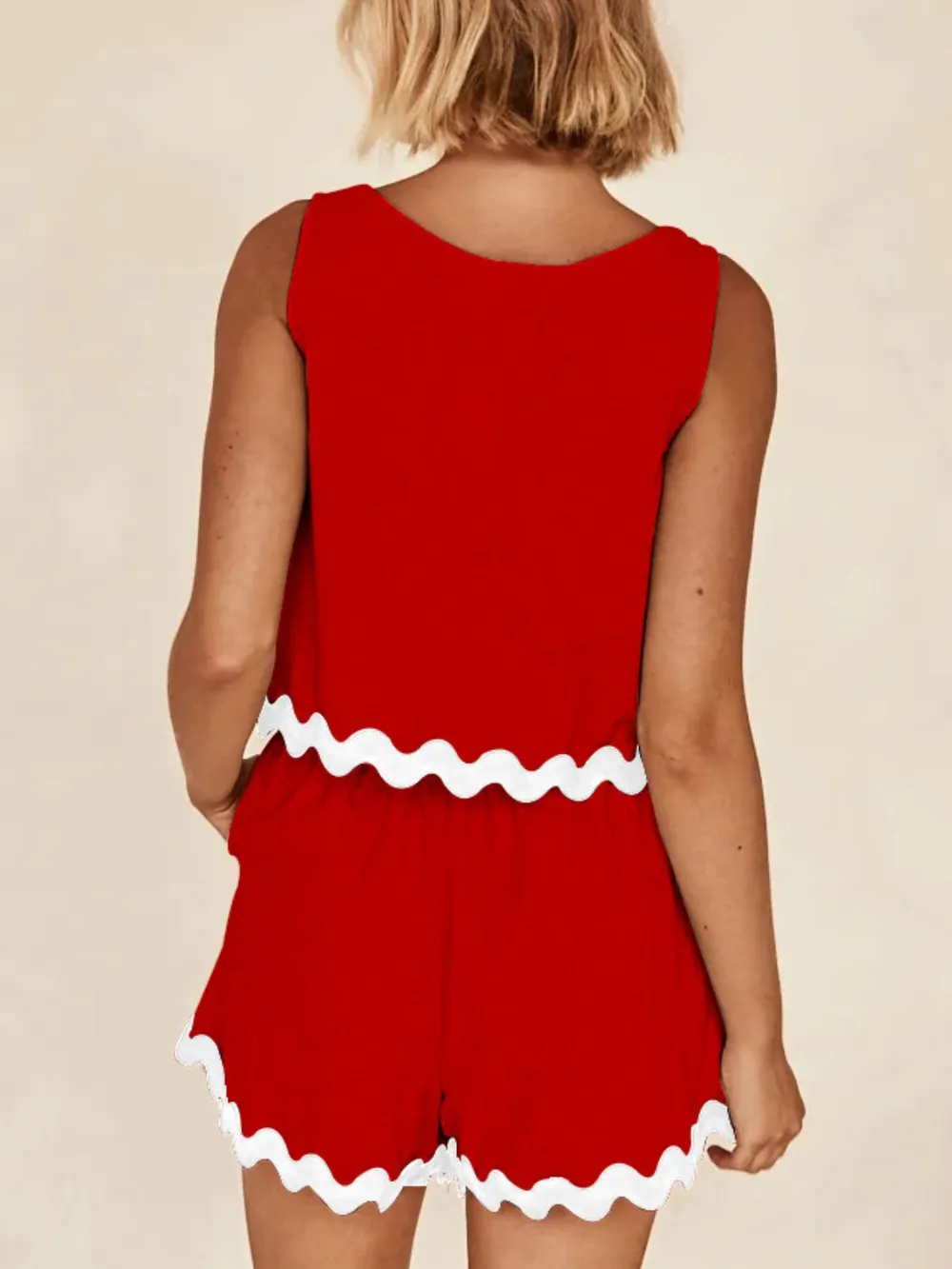 Contrast Trim Round Neck Tank and Shorts Set, image 10
