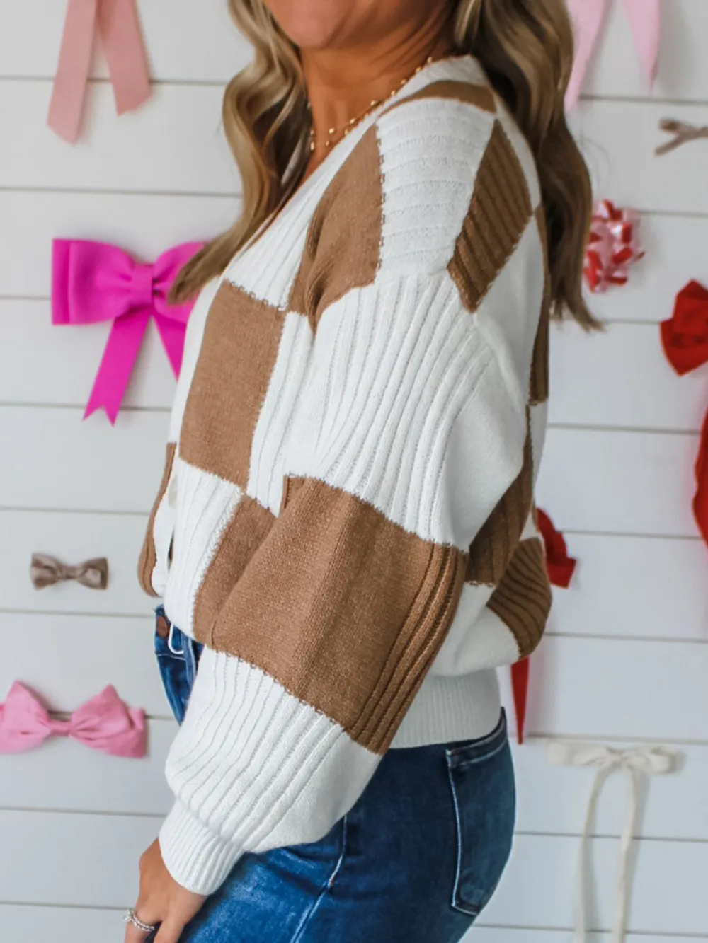 Color Block Knit Button-Up Cardigan, image 2