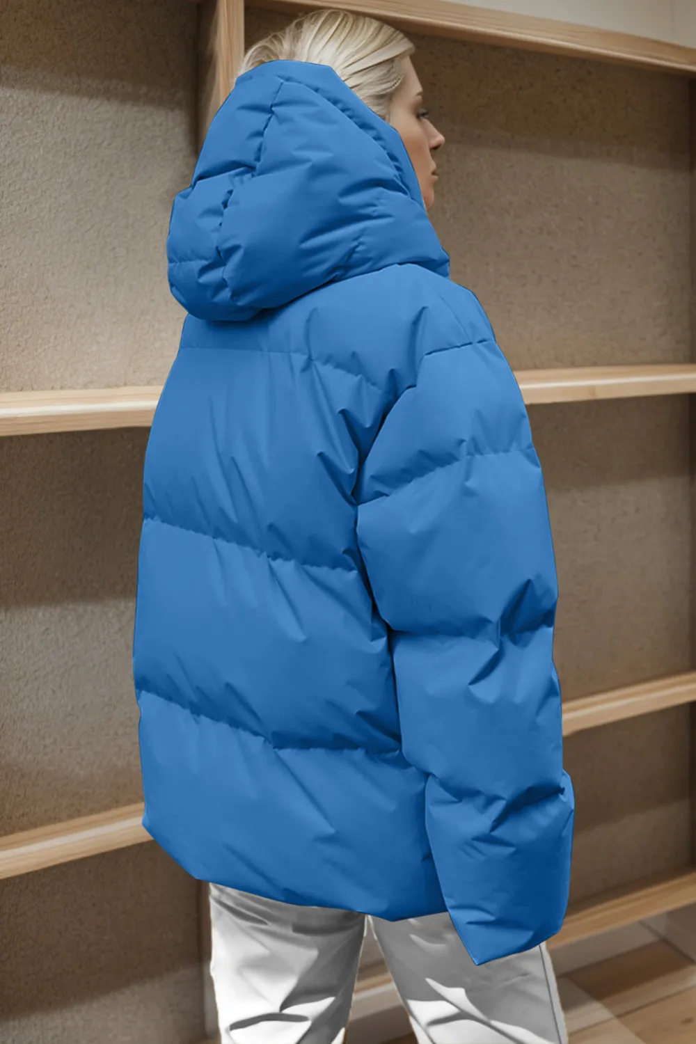 Pocketed Zip Up Hooded Puffer Jacket, image 4