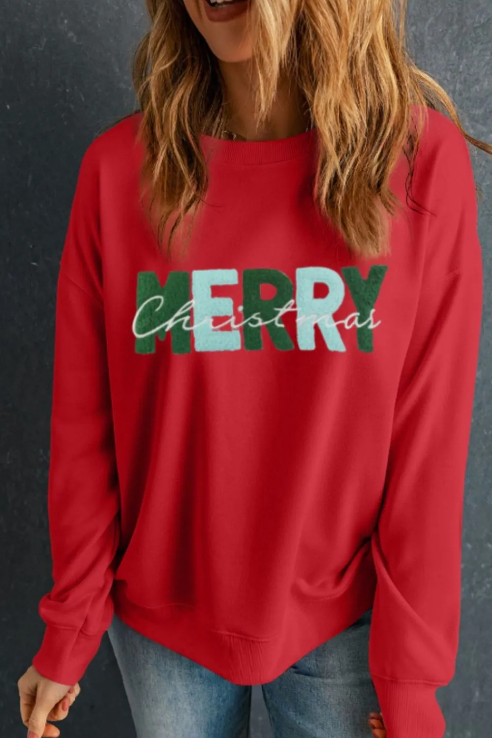 MERRY CHRISTMAS Contrast Long Sleeve Sweatshirt, image 2