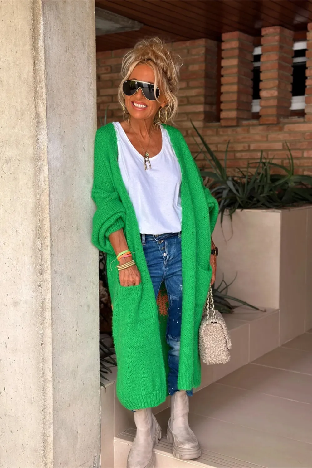 Letter Dropped Shoulder Long Sleeve Cardigan, image 19