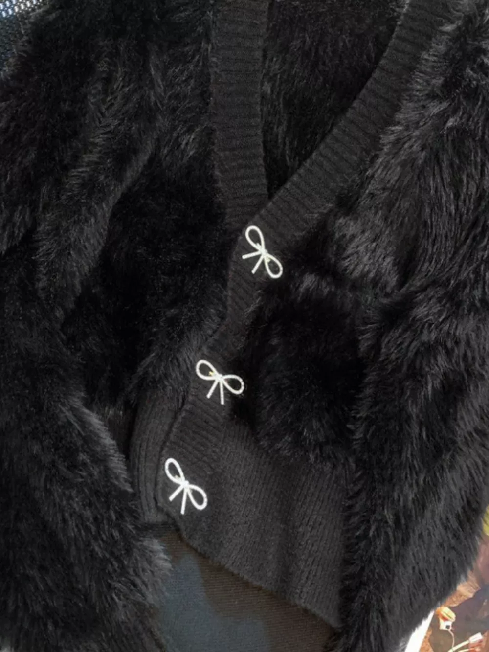 Fuzzy Bow Button Up Cardigan, image 6