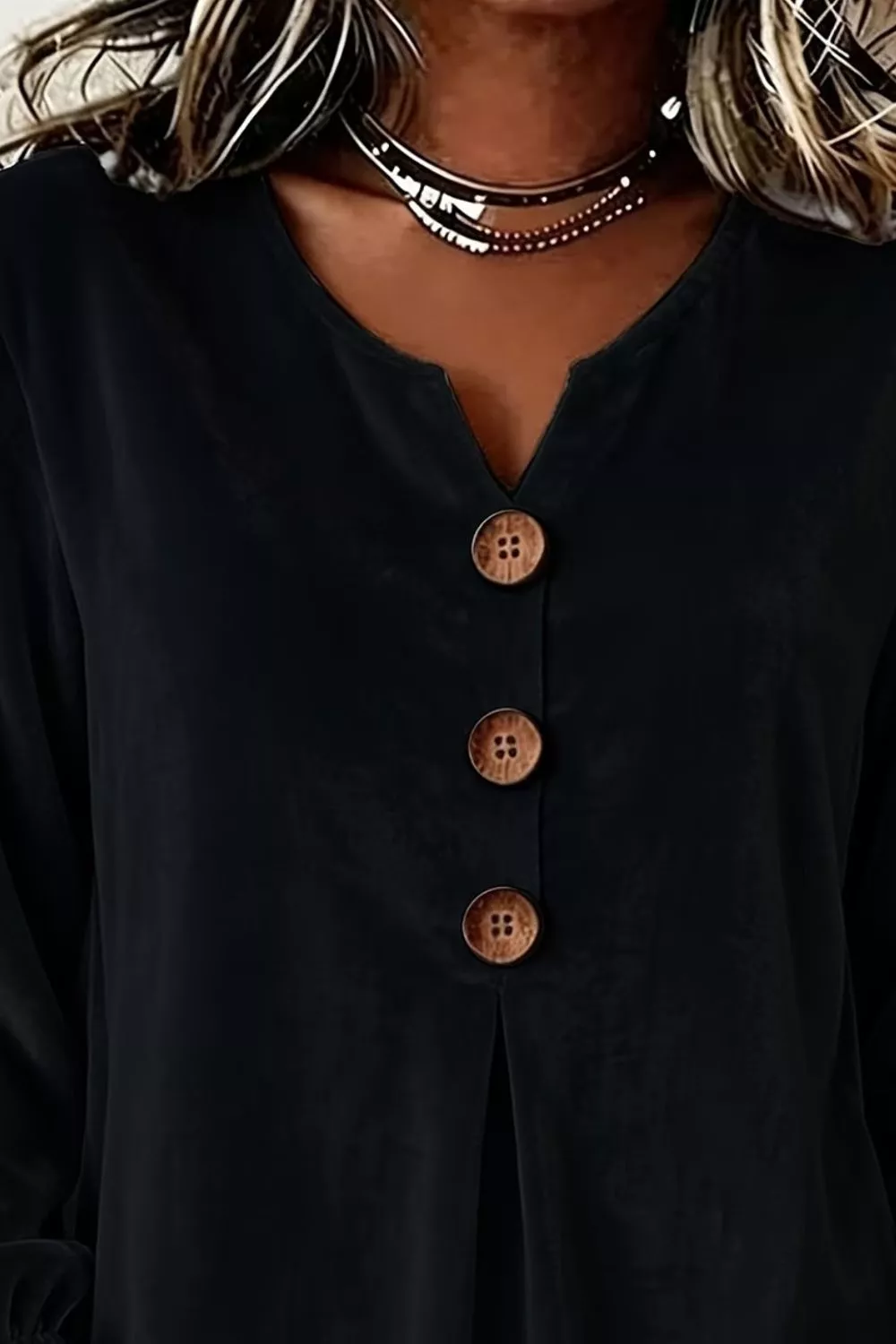Full Size Velvet Button Decor Blouse with Ruffled Cuffs Plus Size, image 8
