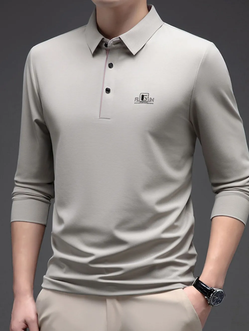 Men's Plus Size Button Detail Long Sleeve Polo