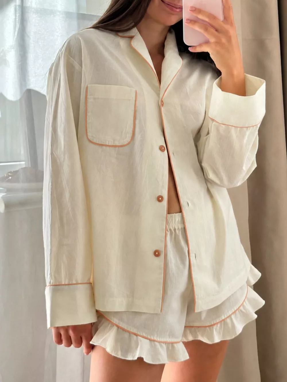 Contrast Trim Long Sleeve Top and Shorts Lounge Set, image 5