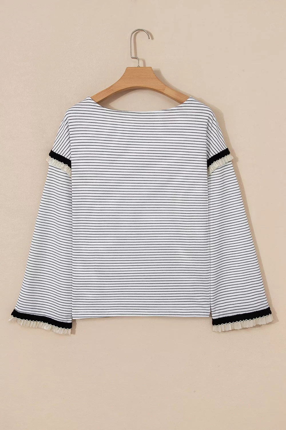 Stripe Contrasted Ruffle Trim Loose Long Sleeve Top, image 9
