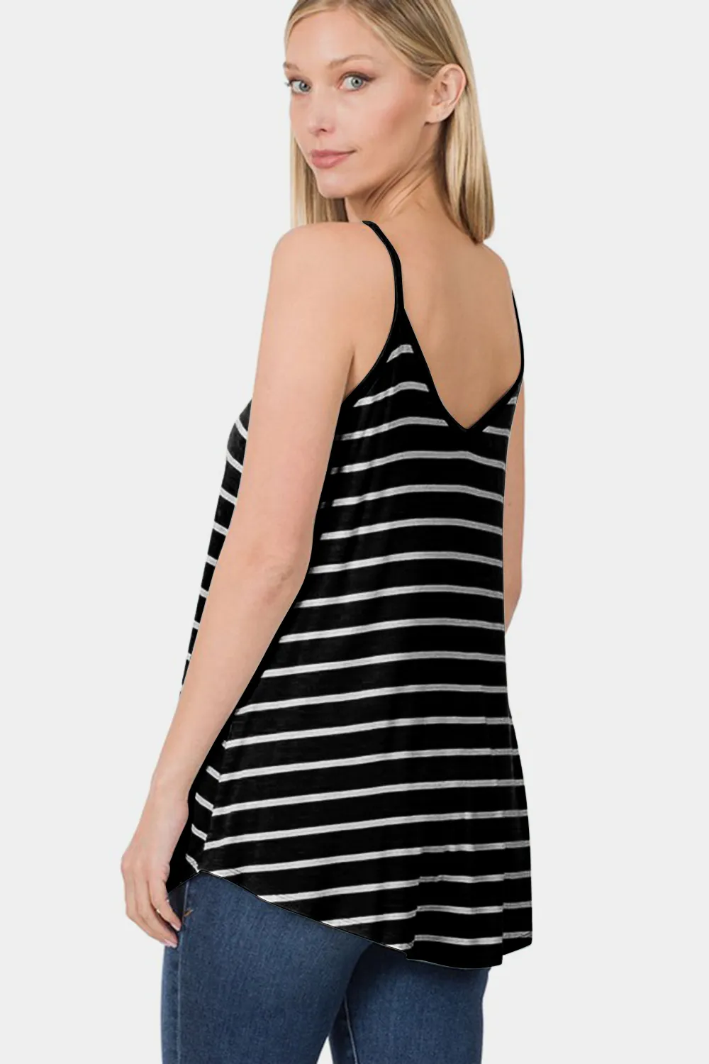 Striped V-Neck Curved Hem Cami, image 2