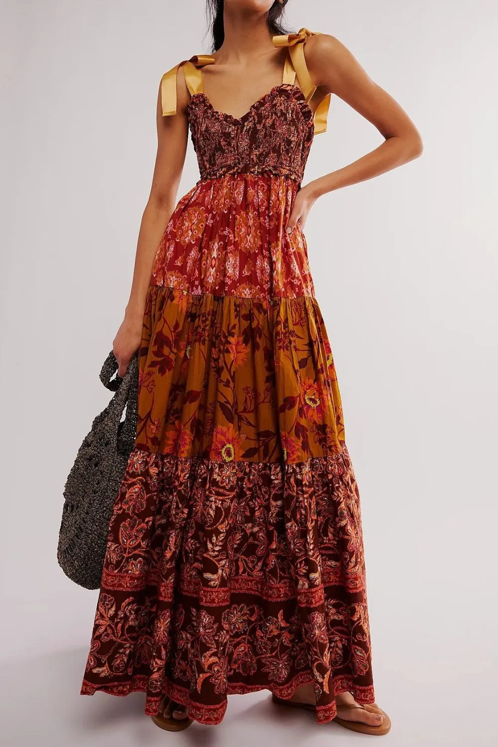 Floral Tiered Maxi Dress with Mixed Print Design, image 15