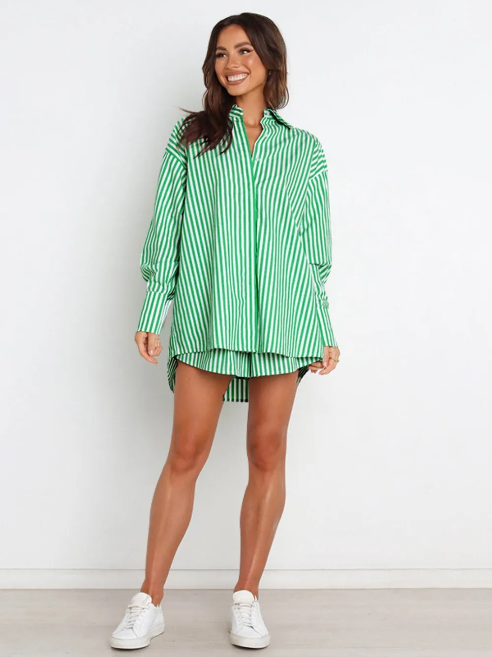 Striped Dropped Shoulder Shirt and Shorts Set, image 11