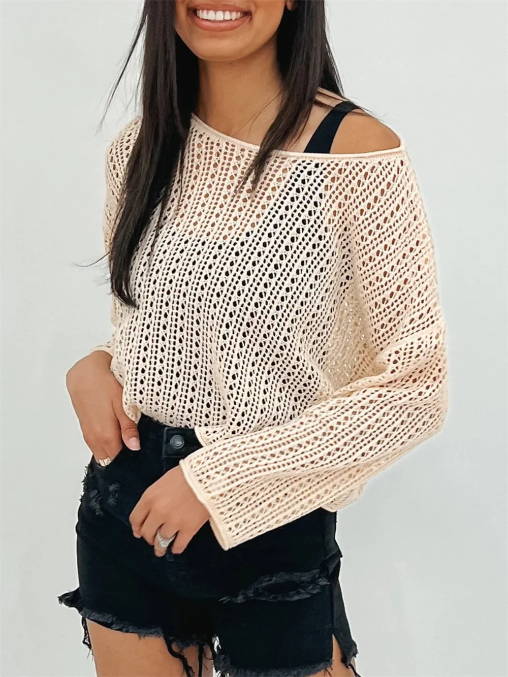 Openwork Long Sleeve Knit Cover Up, image 3
