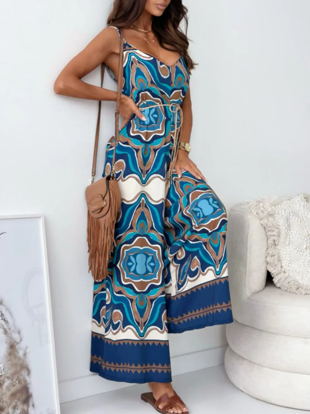 Paisley Print Spaghetti Strap Wide Leg Jumpsuit, image 14