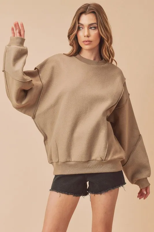 Exposed Seam Round Neck Drop Shoulder Sweatshirt
