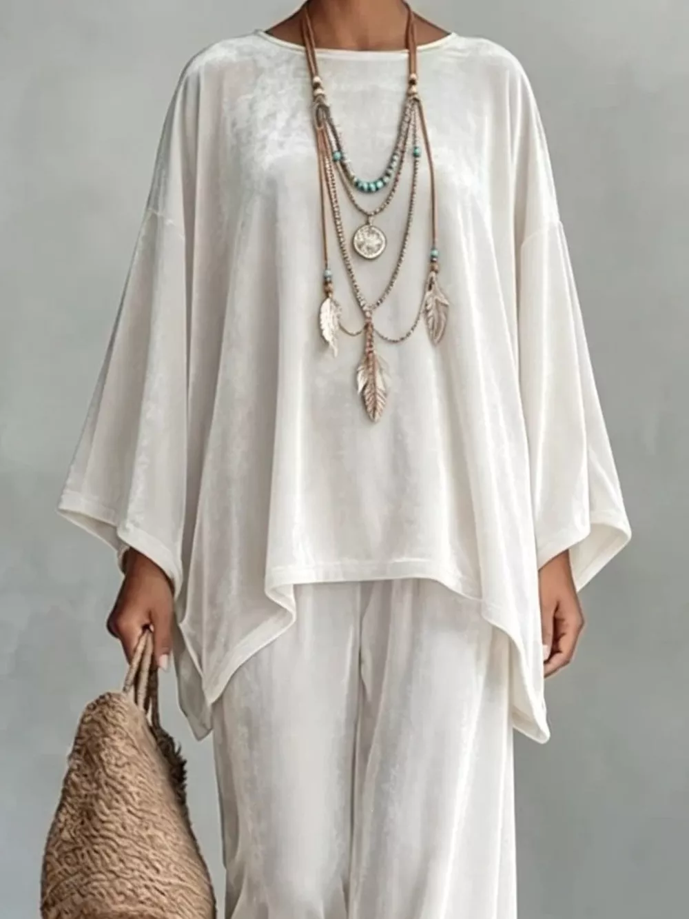 Full Size Asymmetrical Top and Wide Leg Pants Set Plus Size, image 2