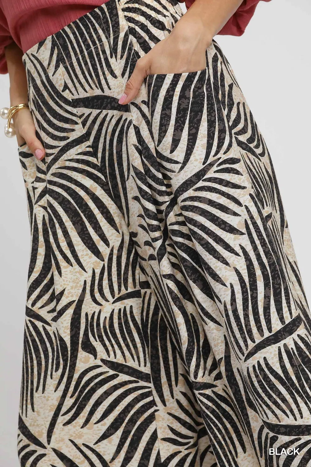 Palm Leaf Print Wide Leg Culotte Pants, image 5