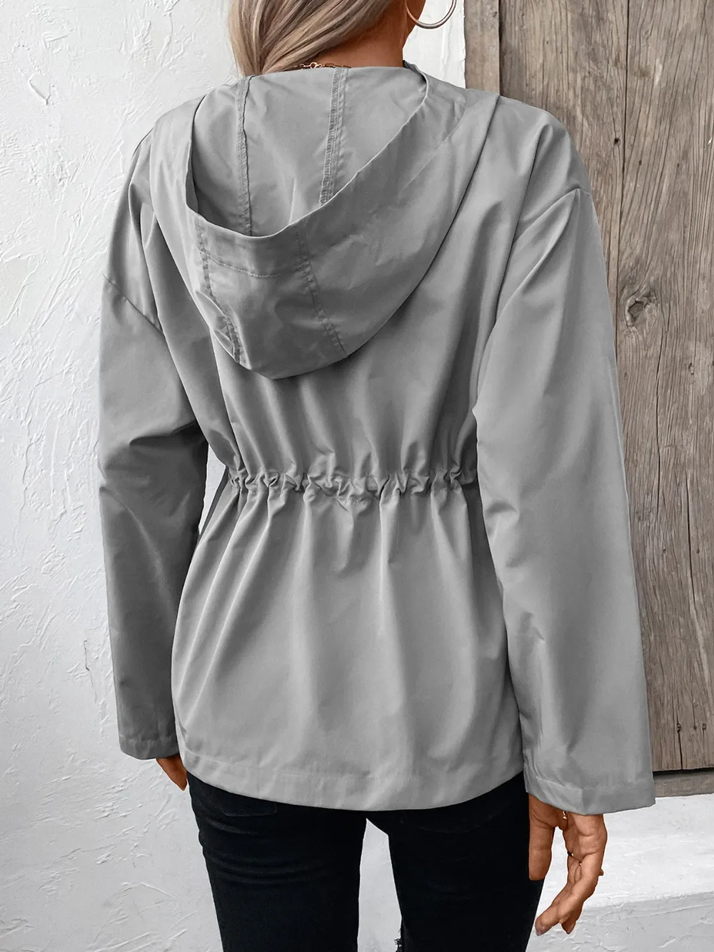 Drawstring Zip Up Hooded Jacket, image 13