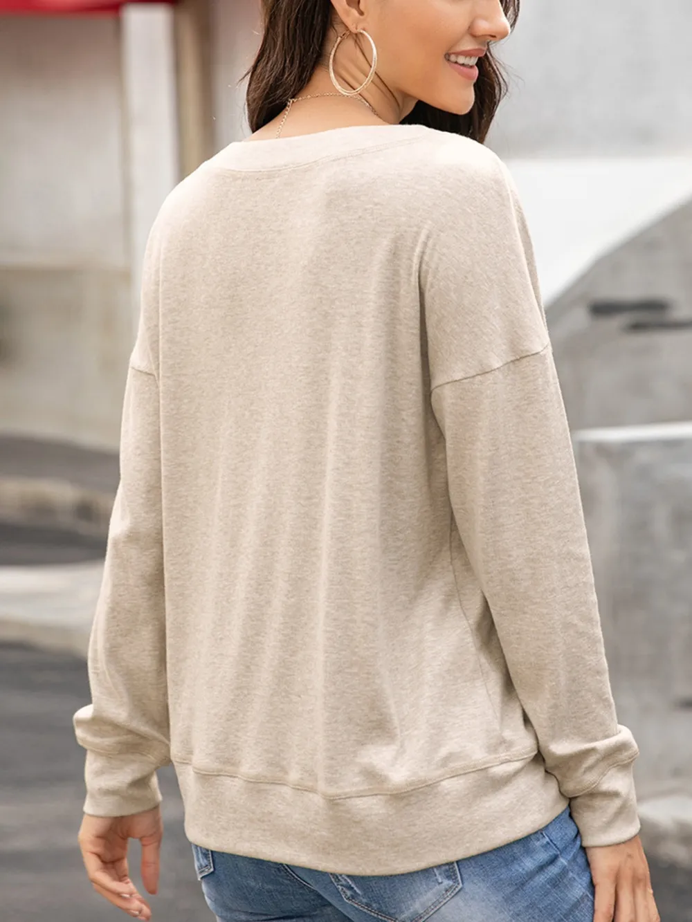 Quarter Button Dropped Shoulder Blouse, image 4