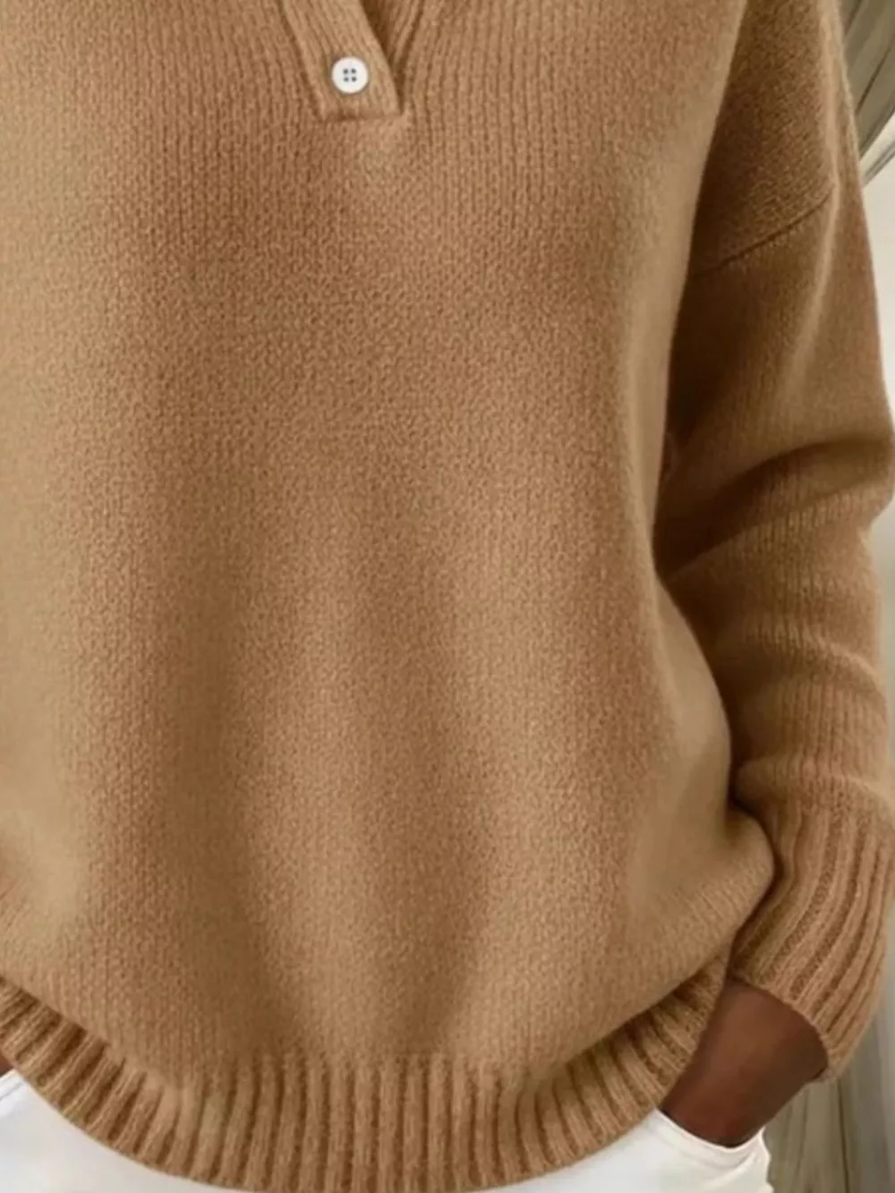 Full Size Button Detail Drop Shoulder Sweater Plus Size, image 16