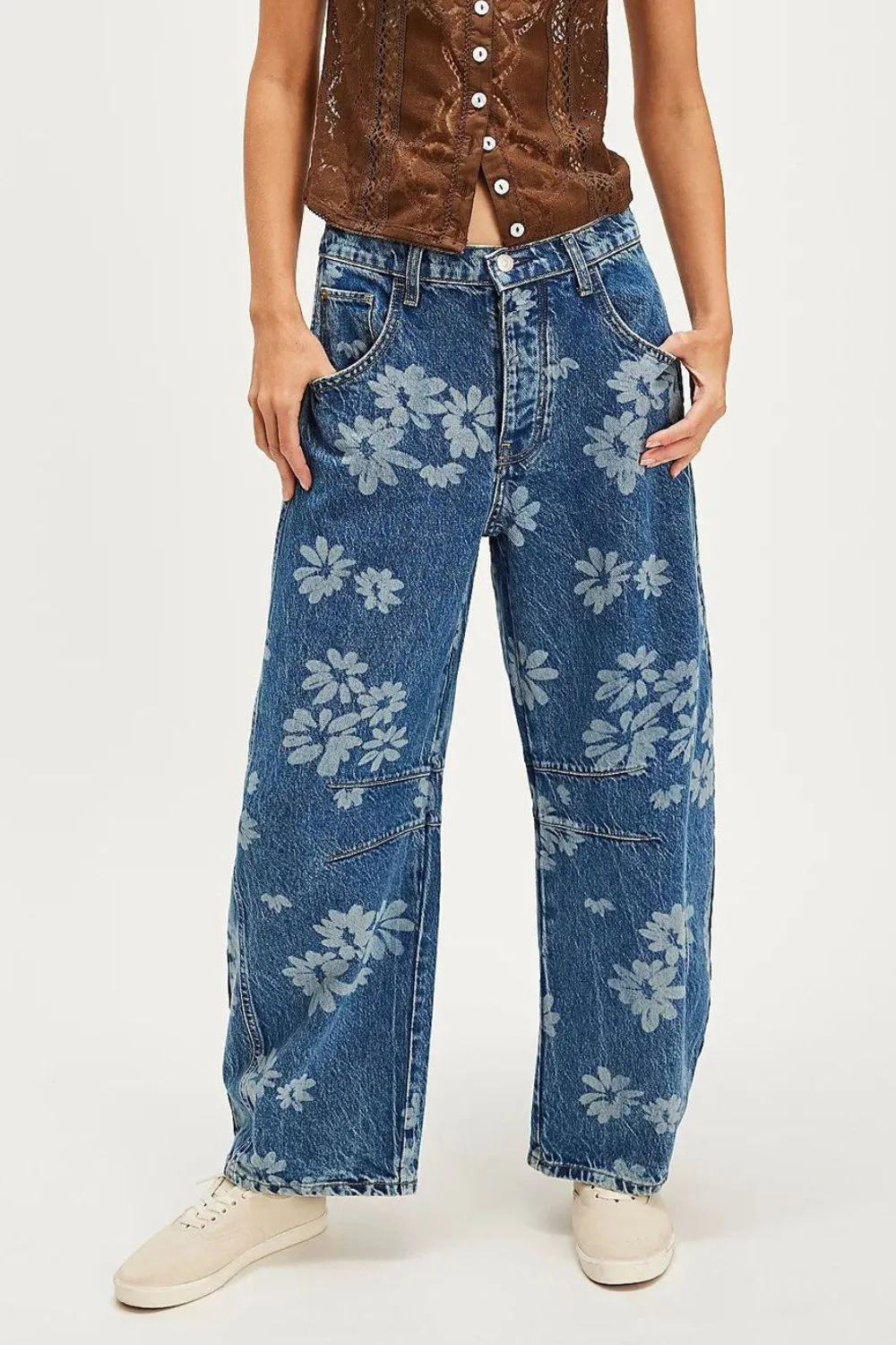 Flower Print Wide Leg Jeans, image 4