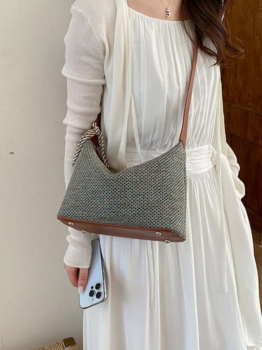 Woven Shoulder Bag with Tassel, image 13