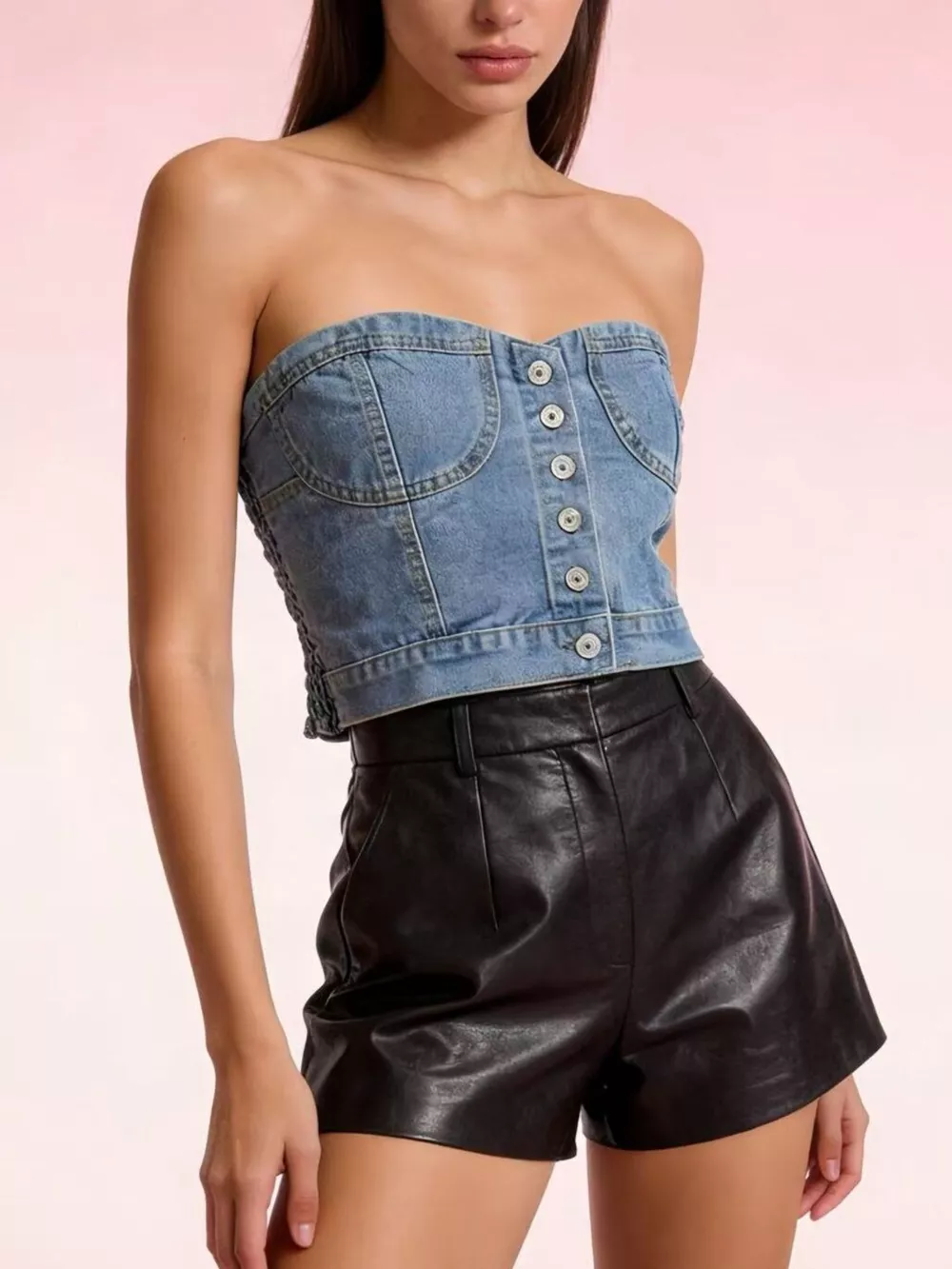 Button-Front Denim Tube Top, image 8