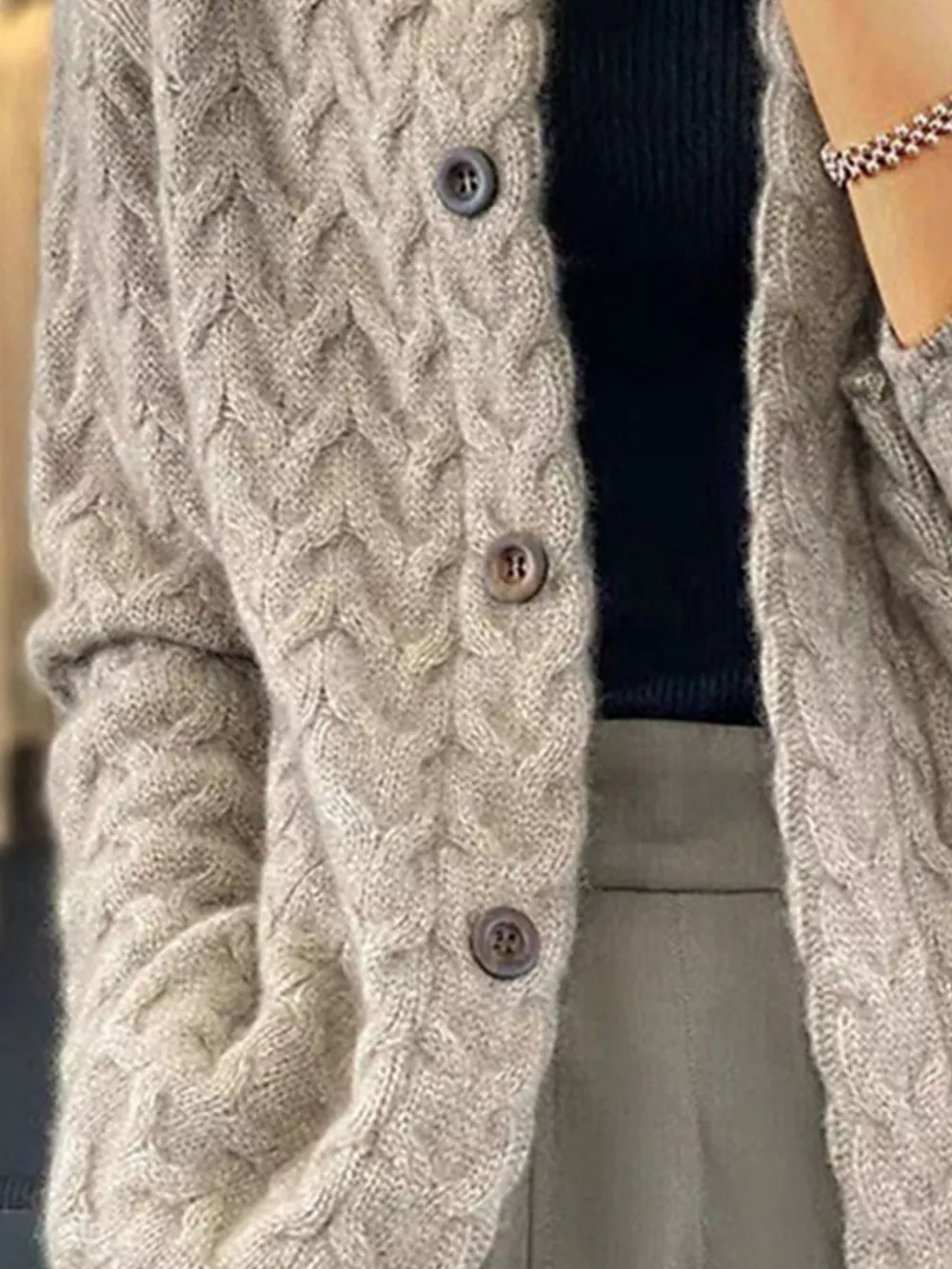 Textured Knit Button-Down Cardigan, image 3