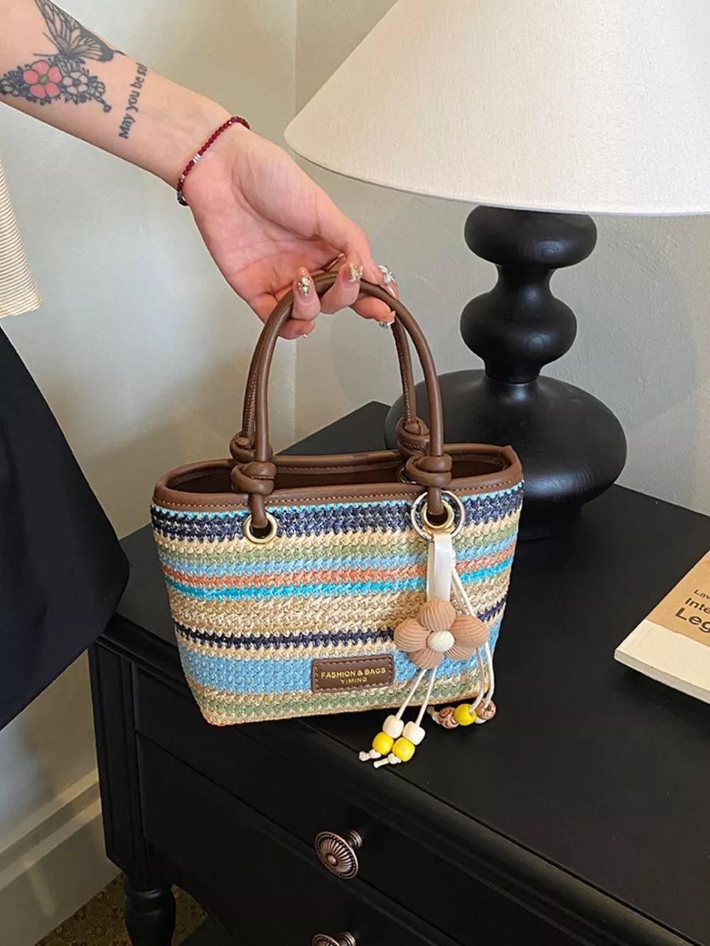 Striped Woven Handbag, image 5
