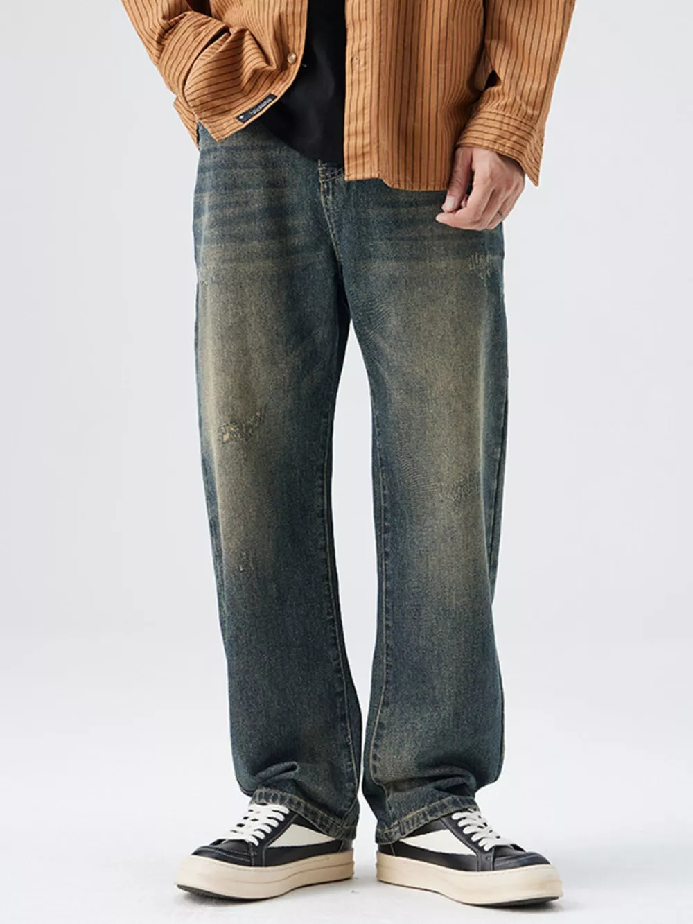 Men's Washed Wide Leg Jeans, image 3