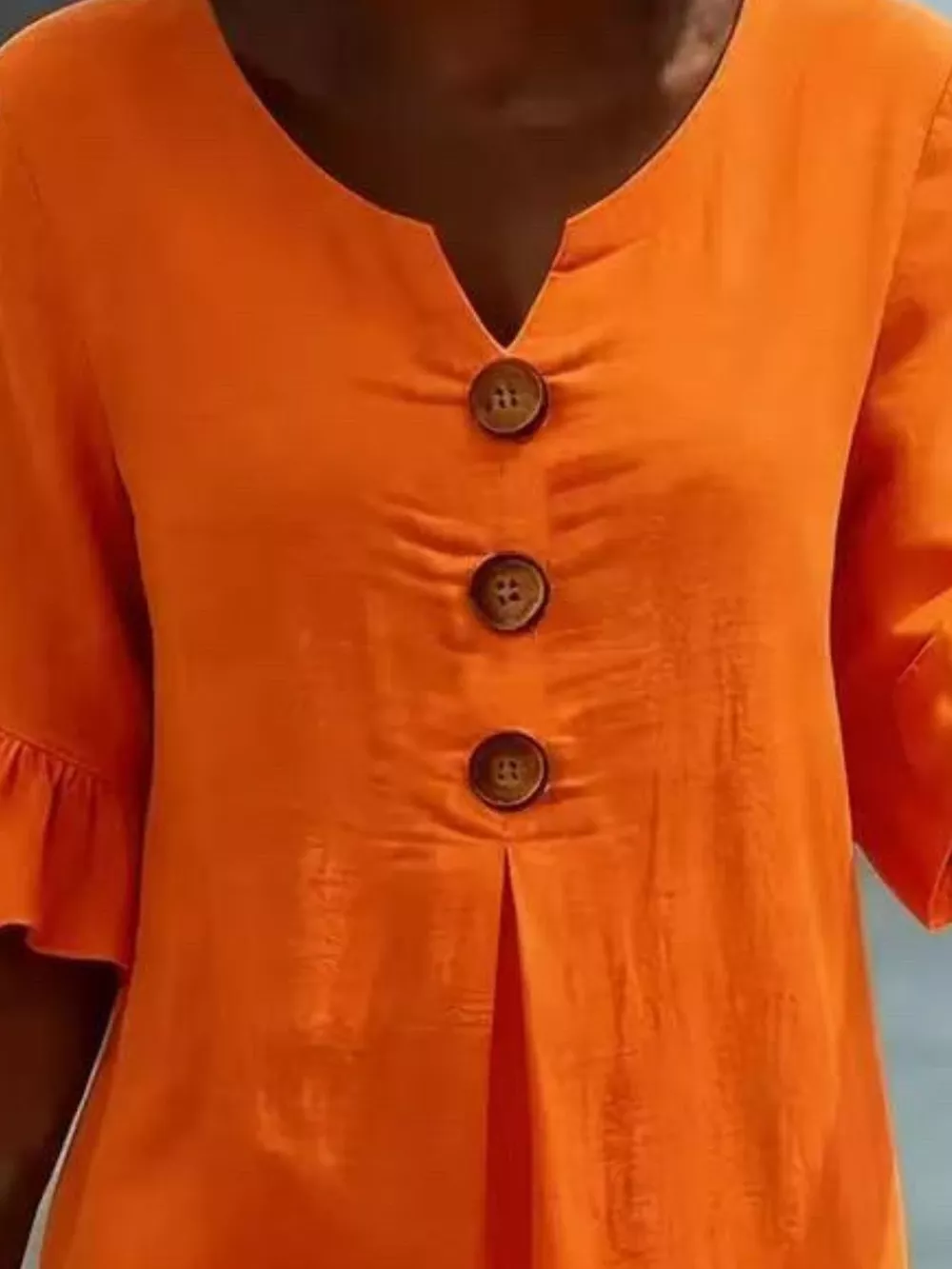 Full Size Decorative Button Ruffle Half Sleeve Dress Plus Size, image 14