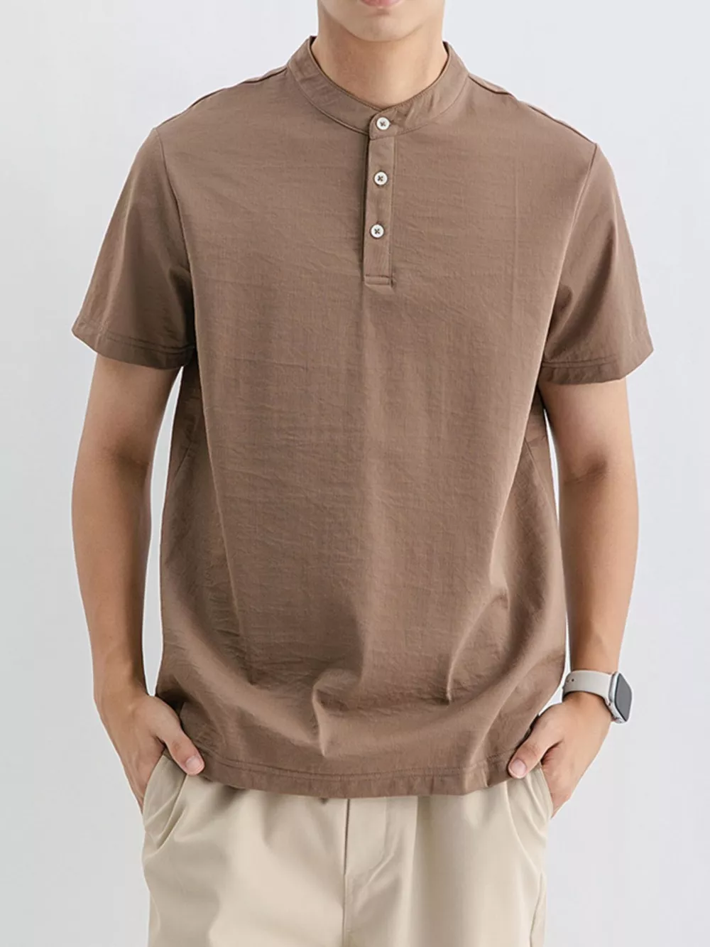 Men's Plus Size Button Detail Short Sleeve Top, image 5