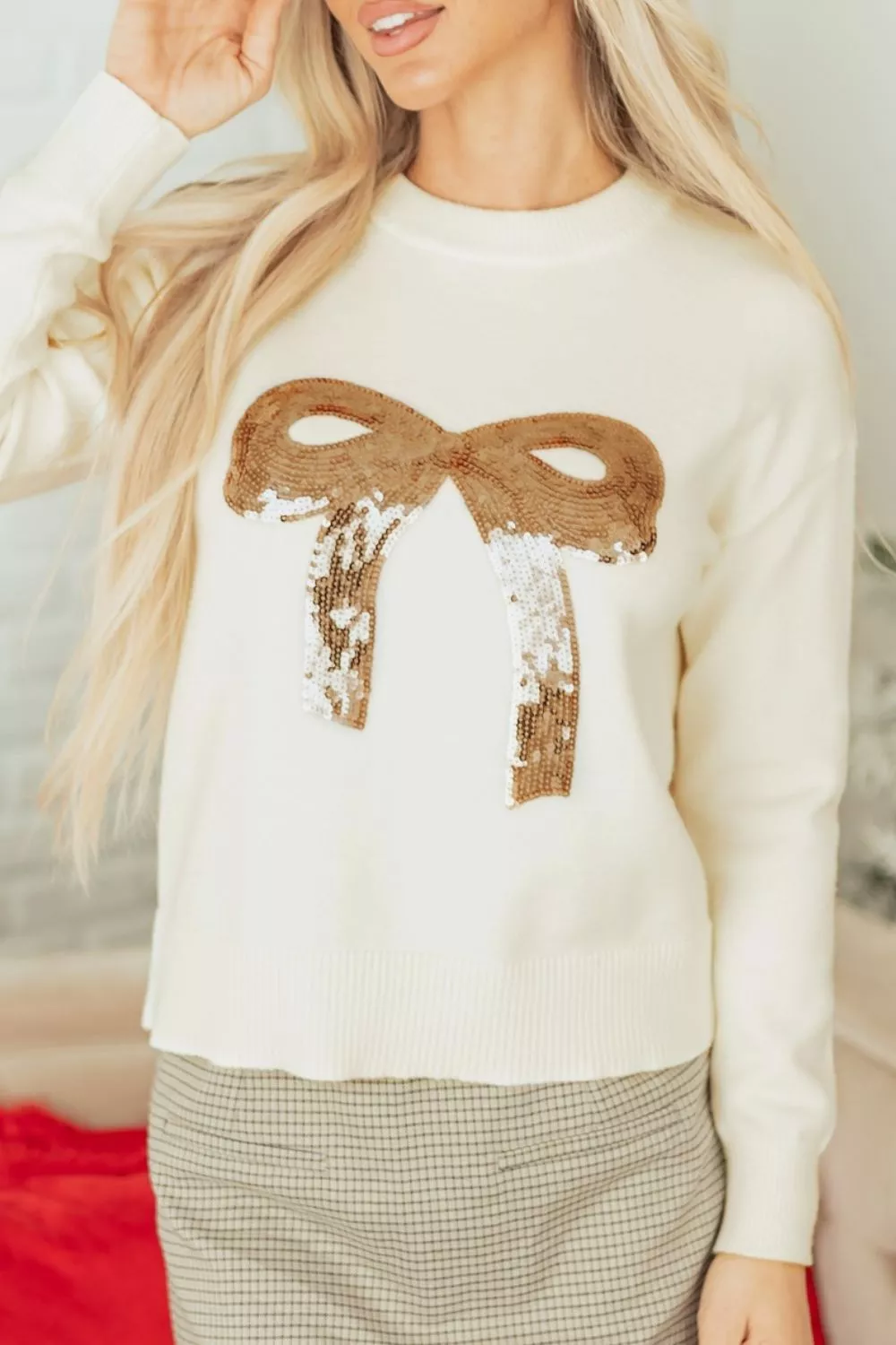 Sequin Bow Embellished Pullover Sweater, image 11