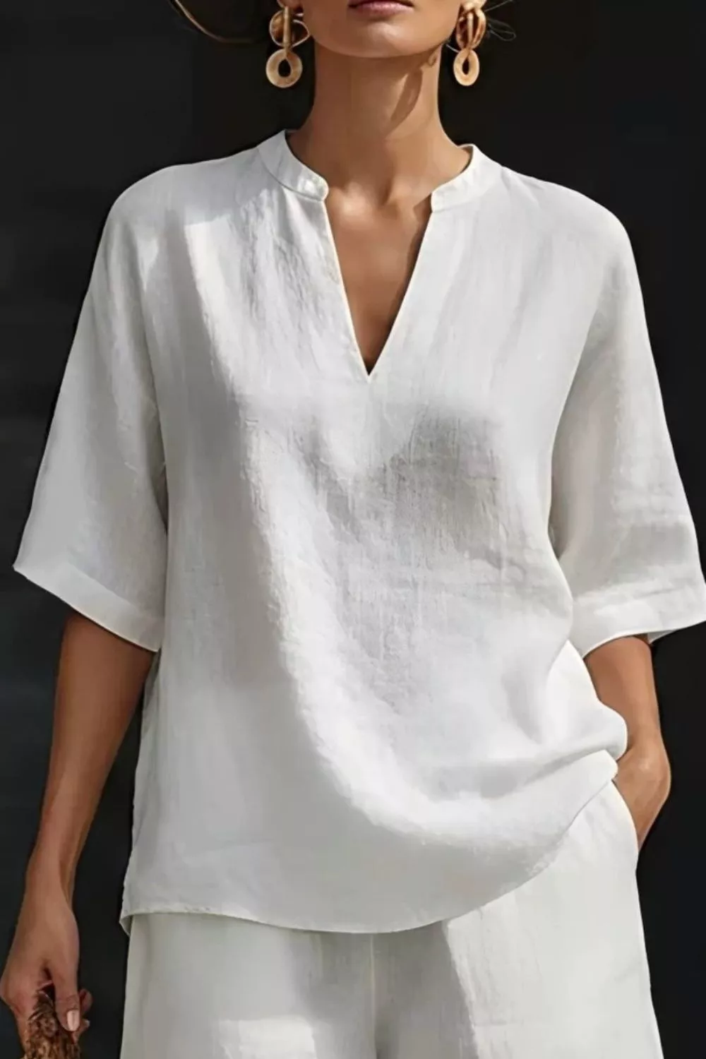 Notched Half Sleeve Top and Shorts Set, image 6
