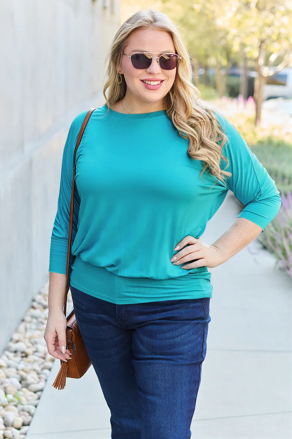 Full Size Round Neck Batwing Sleeve Top, image 11