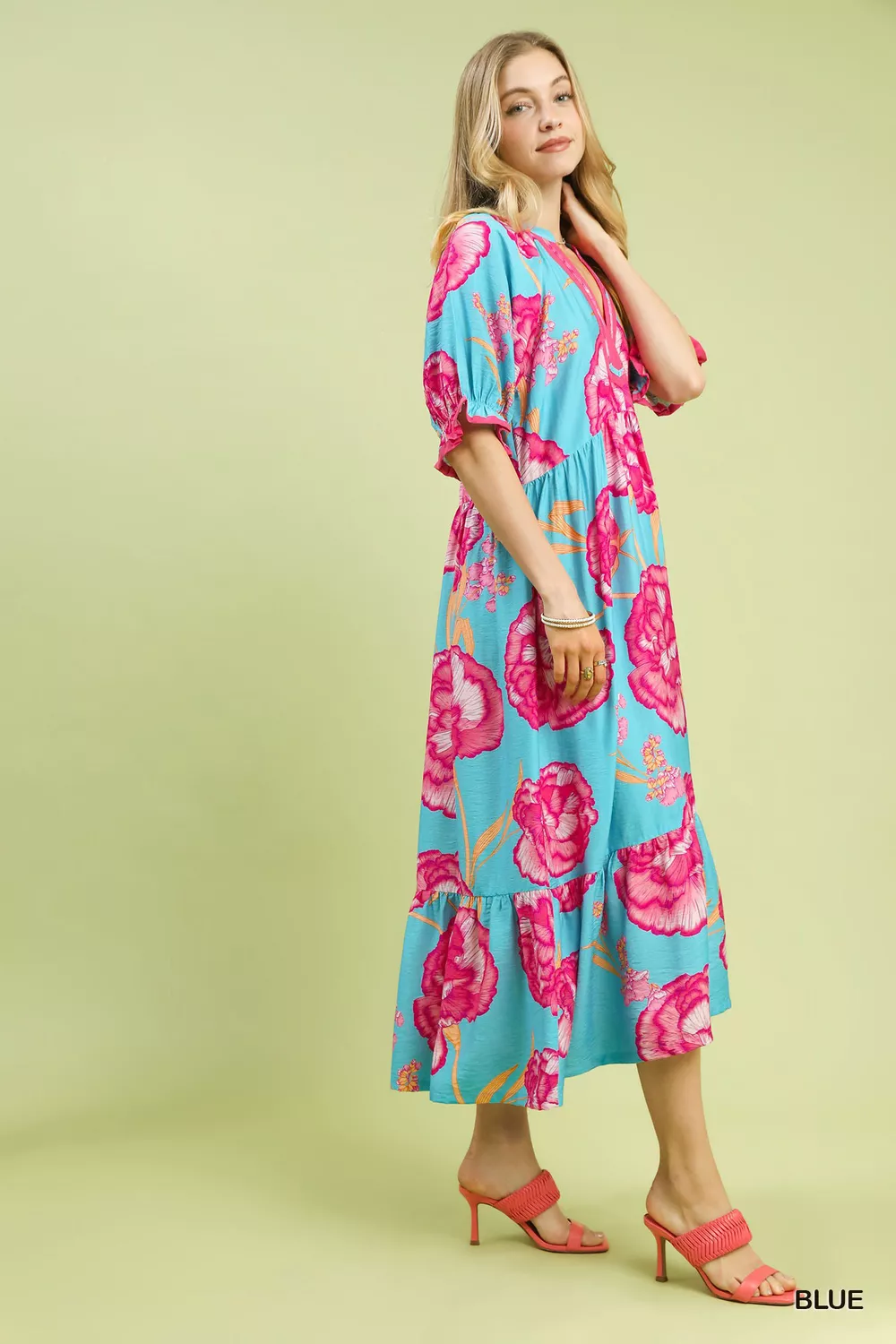 Floral Print Midi Dress with Contrast Trim, image 2