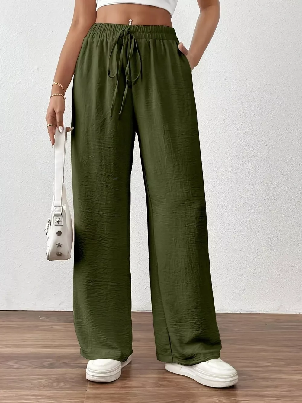 Casual Drawstring Wide Leg Pants, image 9