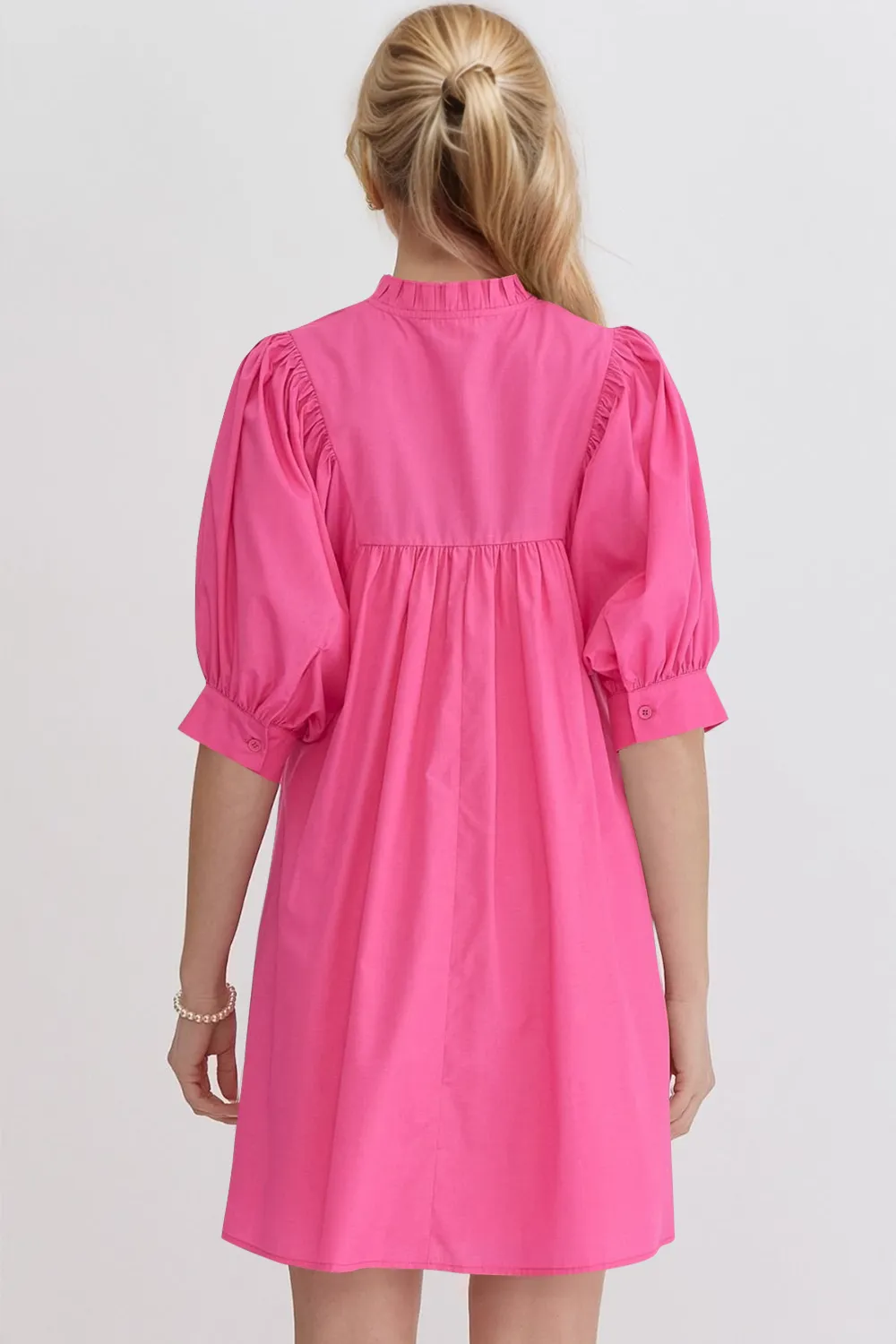 Frill Notched Puff Sleeve Babydoll Mini Dress, image 3