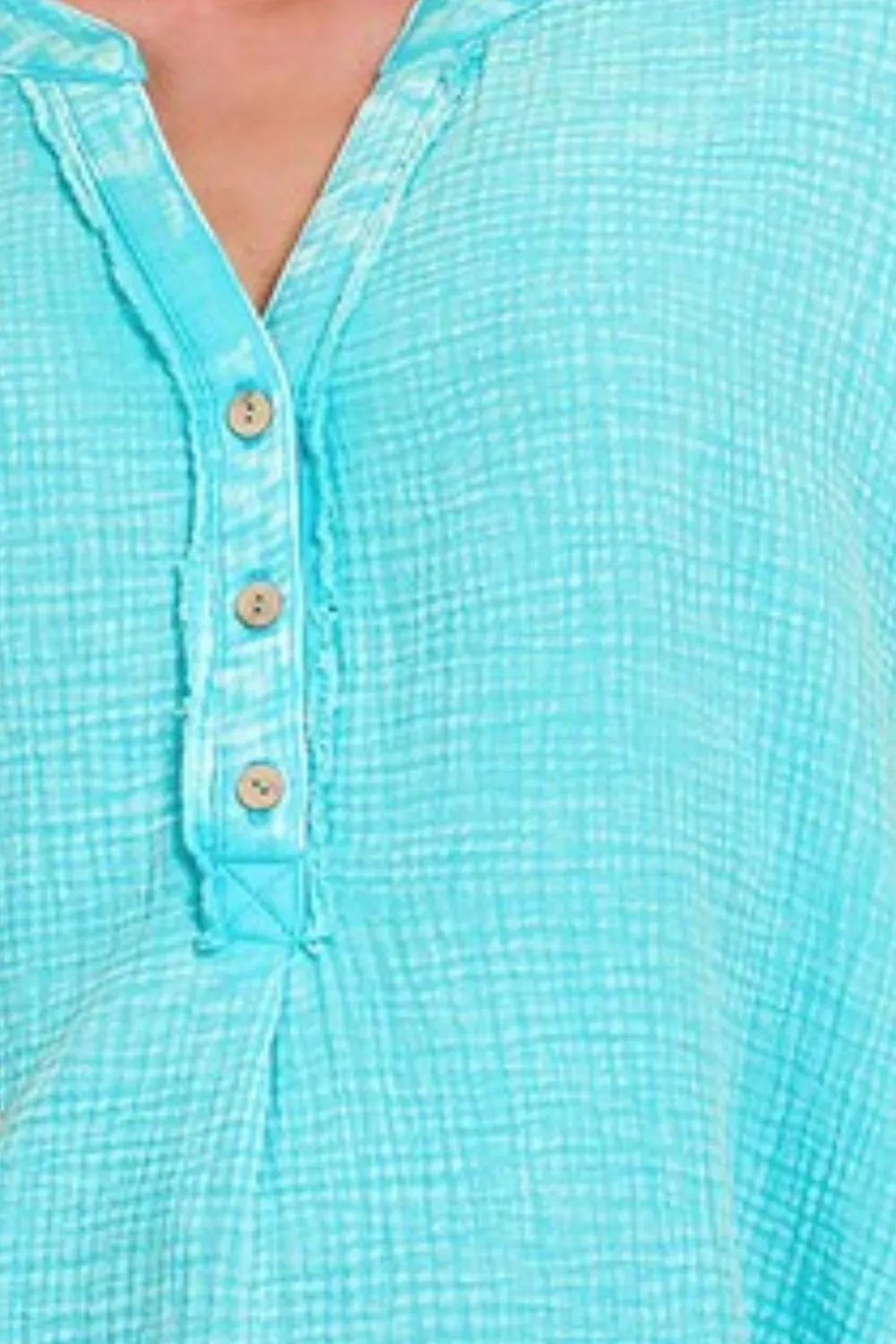 Washed Double Gauze 3/4 Button Henley Neck Shirt, image 2