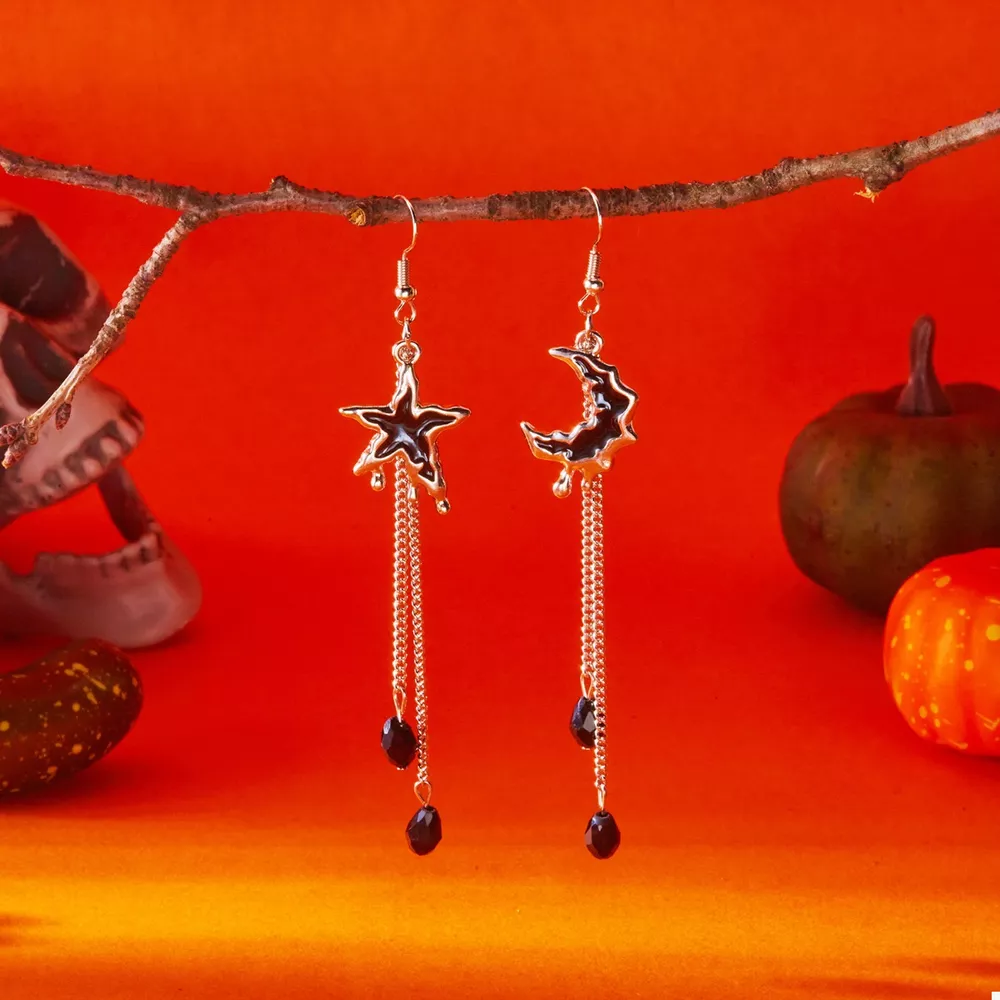 Star & Moon Chain Drop Earrings, image 3