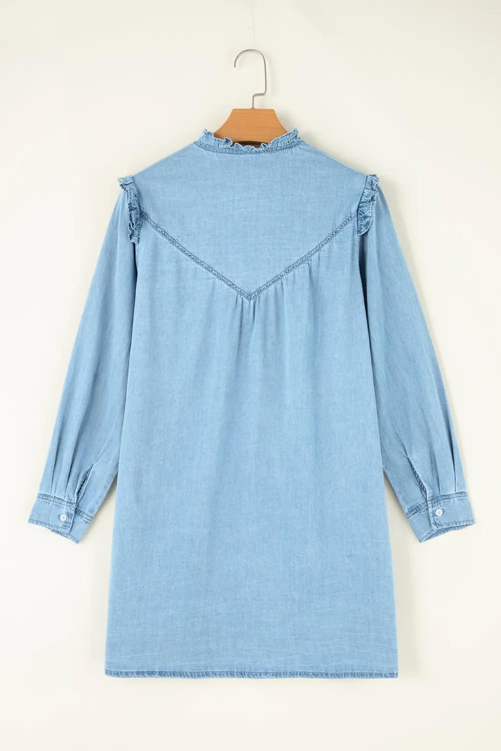 Button Up Notched Long Sleeve Denim Dress, image 3