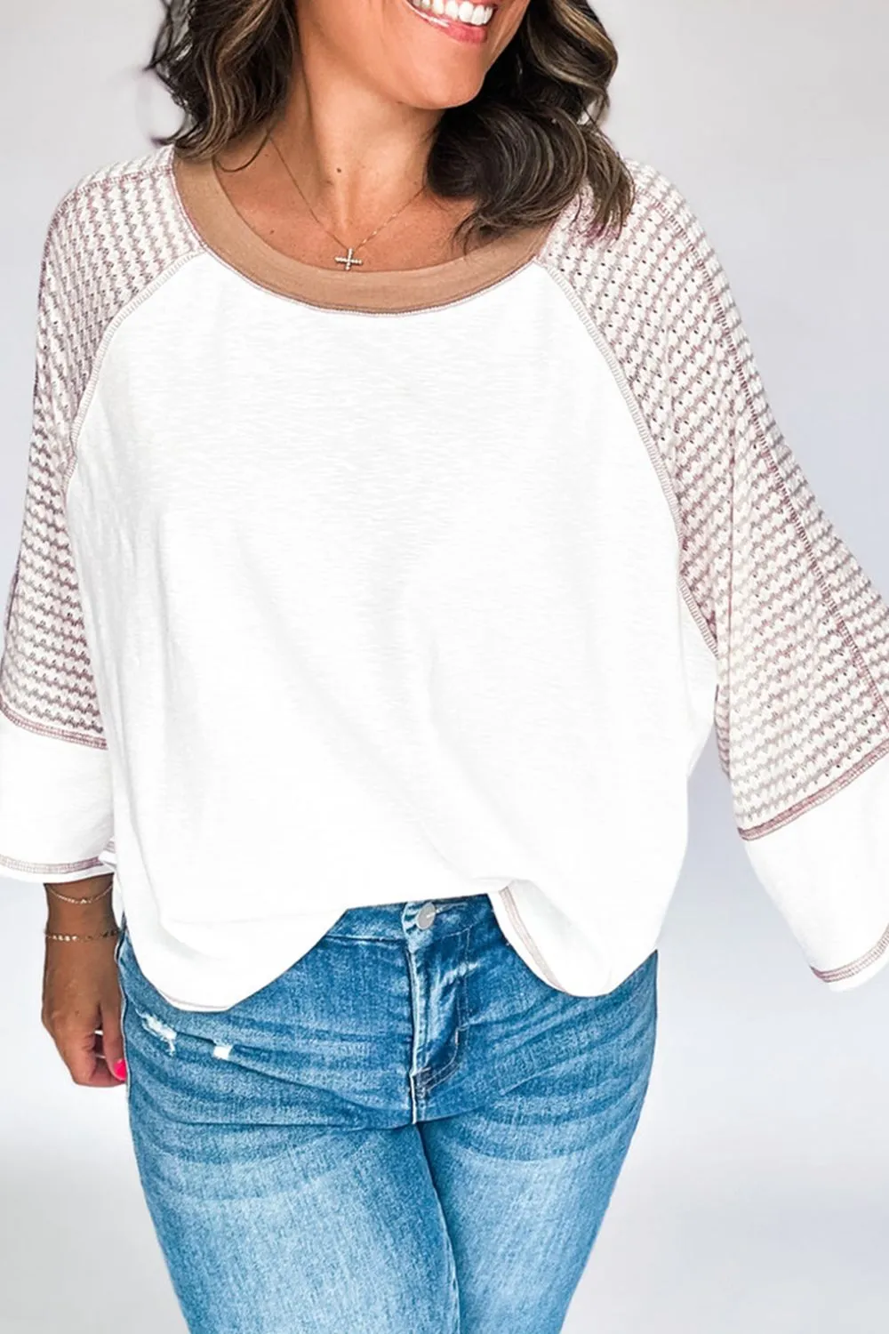 Striped Round Neck Raglan Sleeve Top, image 5
