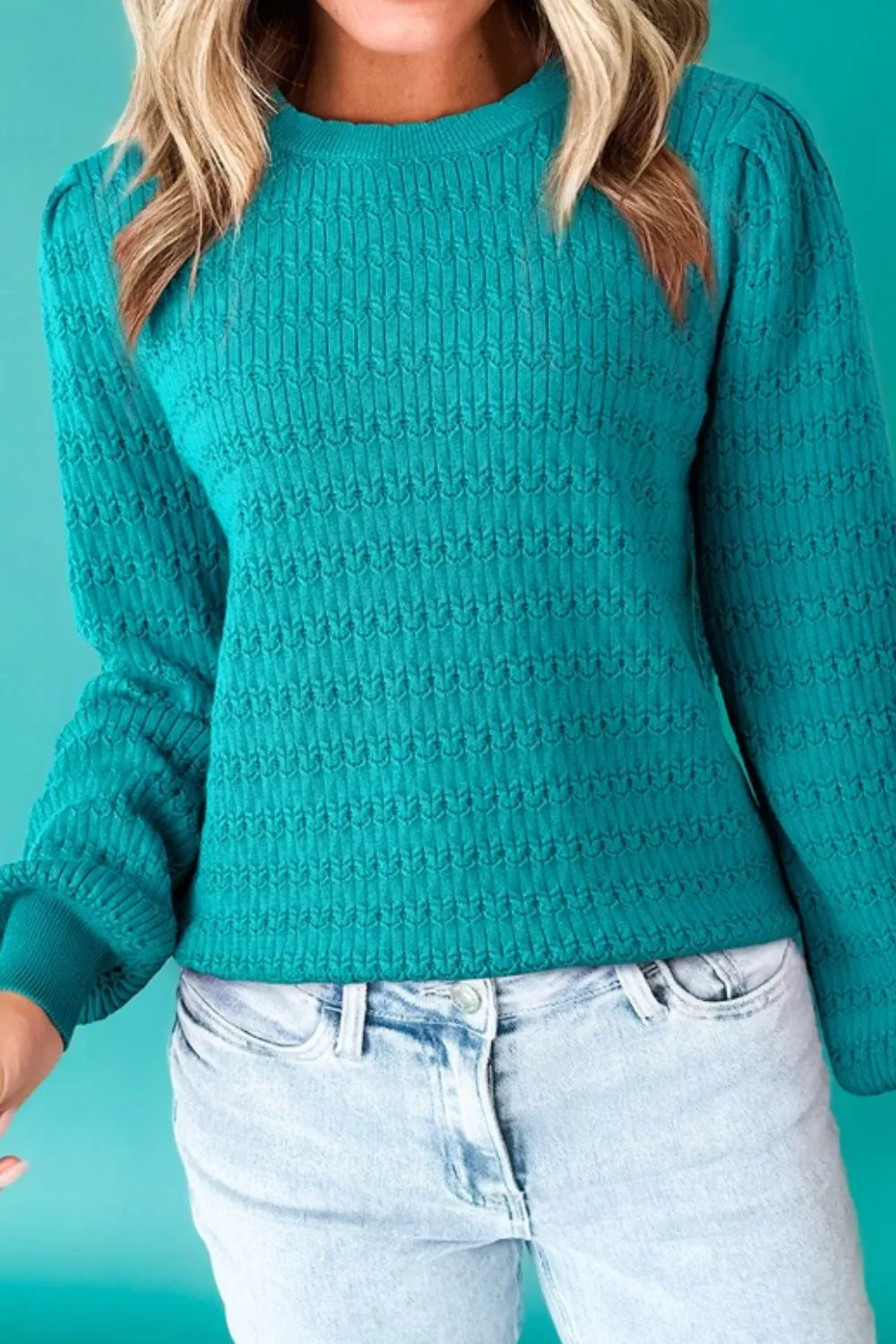 Texture Round Neck Long Sleeve Sweater, image 3