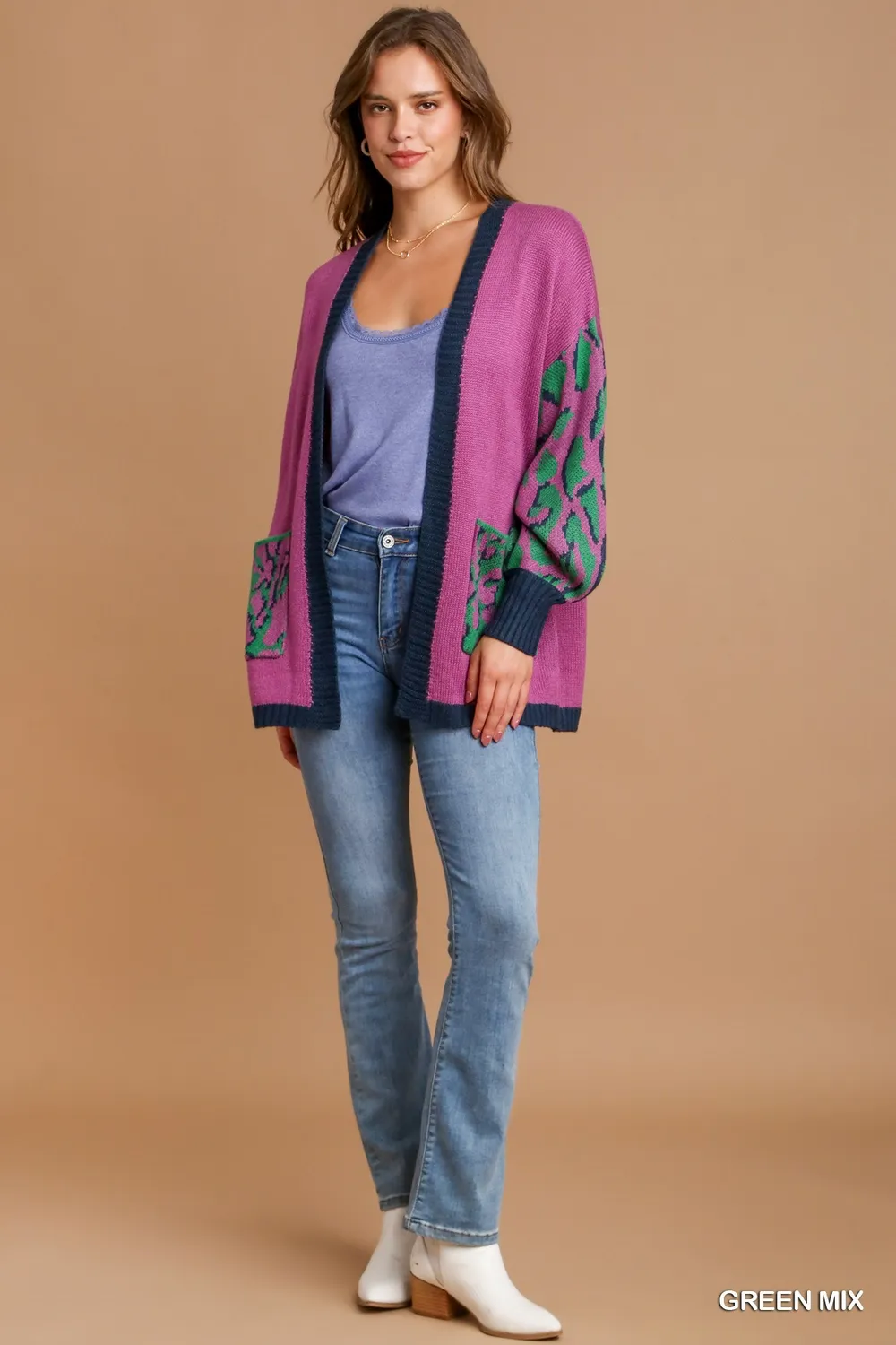 Animal Print Open Front Sweater Cardigan, image 6
