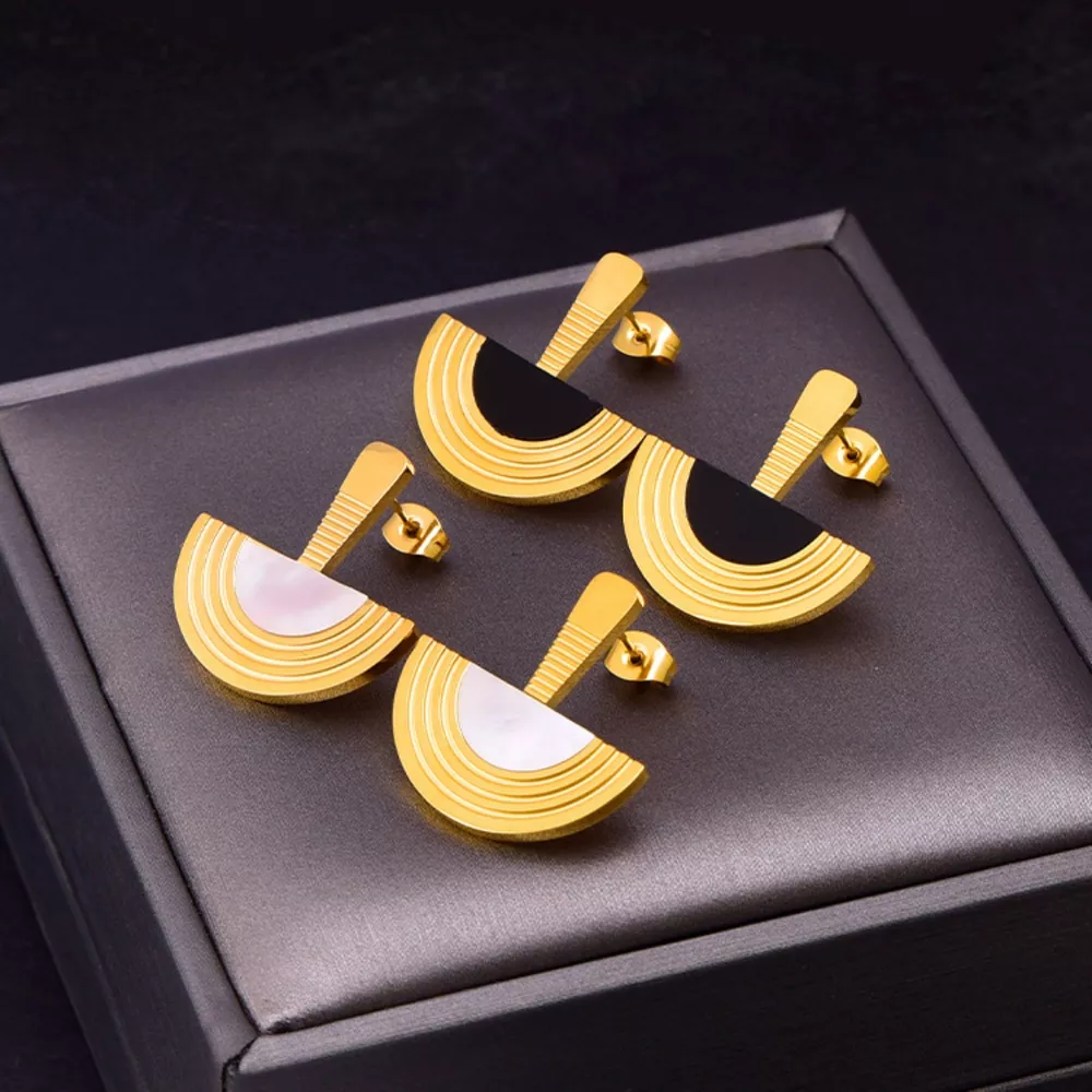 Geometric Half-Circle 18K Gold Plated Necklace Ring and Earrings Jewelry Set, image 3